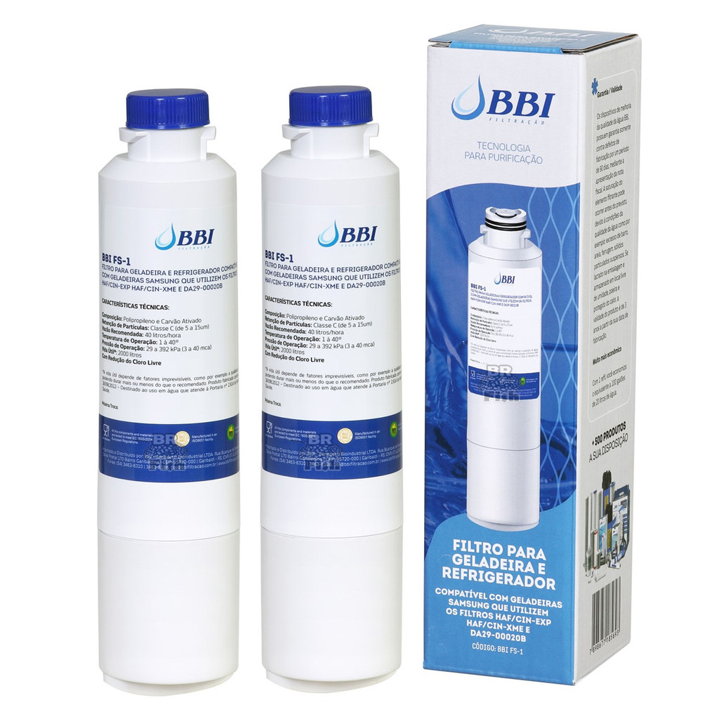 Kit 2 Refil Filtro BBI Geladeira Samsung Side By Side FS-1
