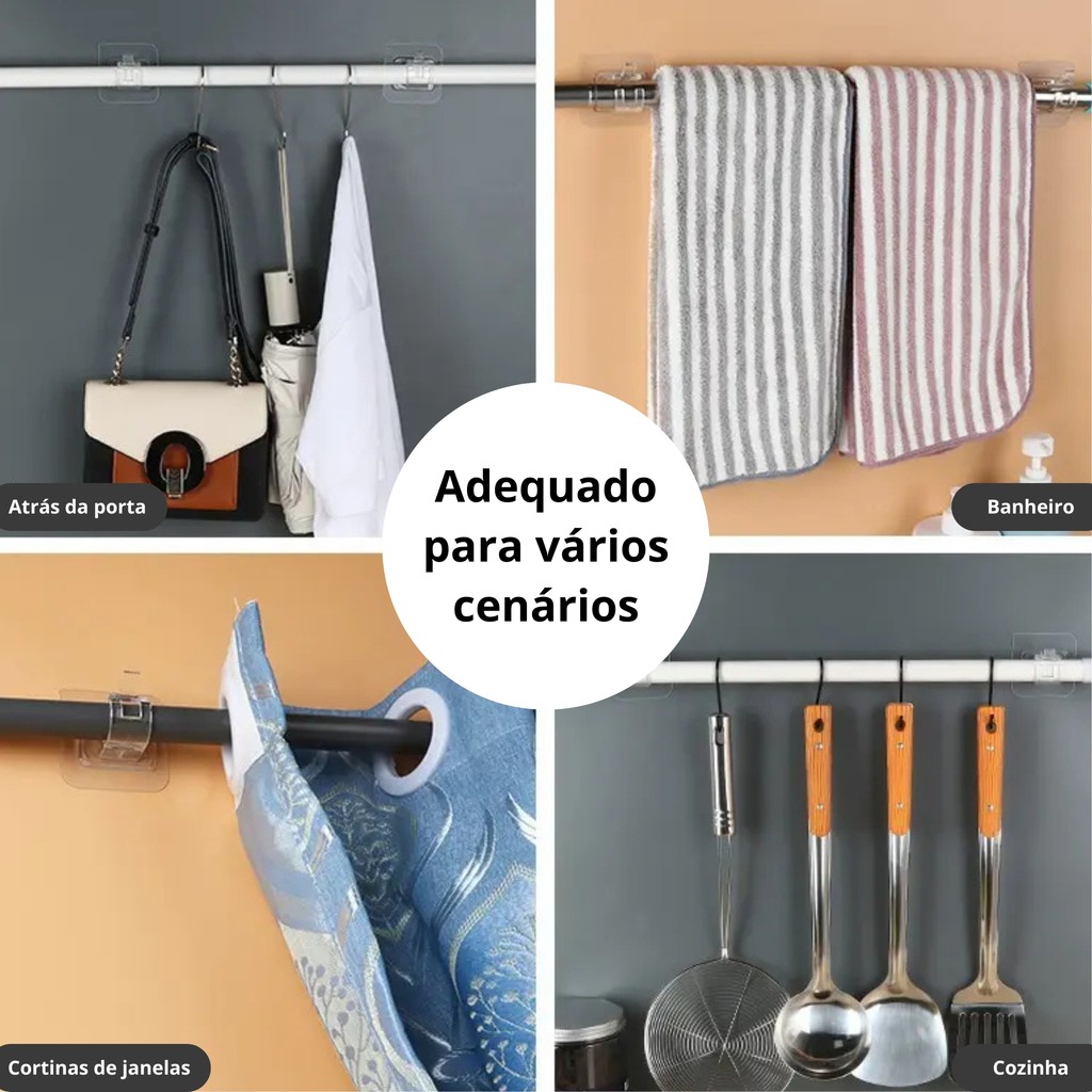 Kit 8 Suportes De Varão De Cortina Autoadesivo Fácil Instalação