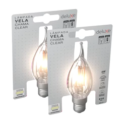 Kit 2 Lampadas Led Vela Filamento Chama Clear 4w 4000k Branco Neutro E14 110v/220v Cod: 351170876-2 Deluxe By Avant