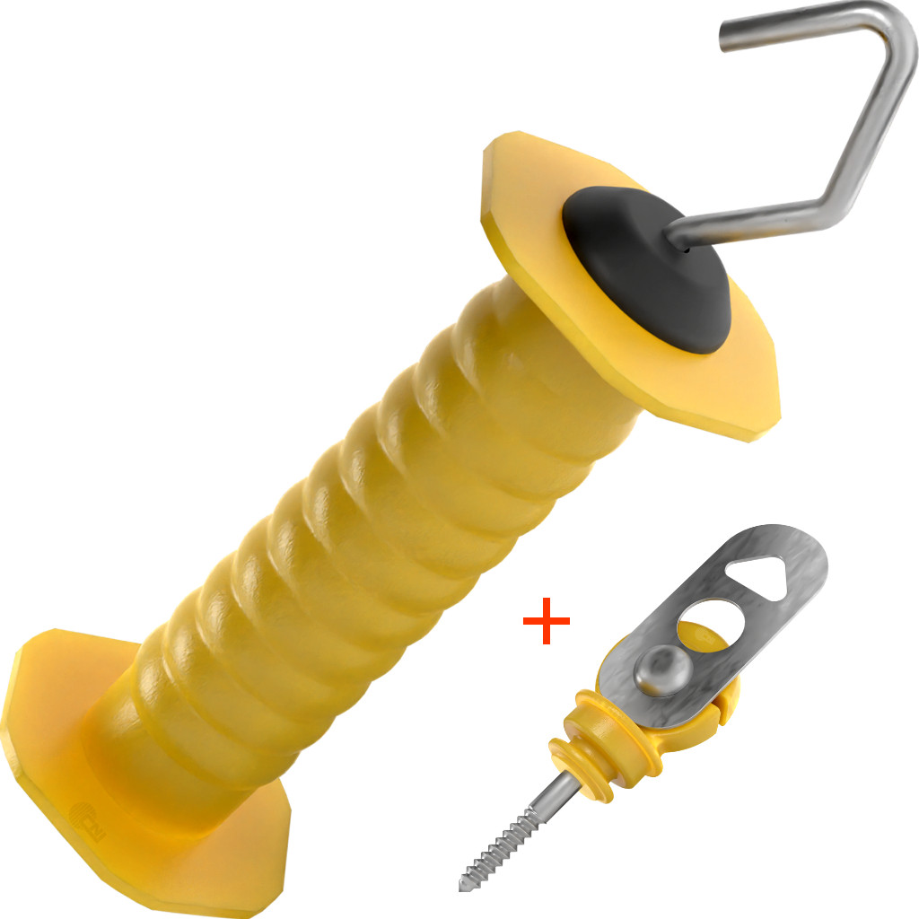 Kit 46un Porteira Curta + 46un Engate para Cerca Elétrica Mola Interna Alta Resistência Amarela