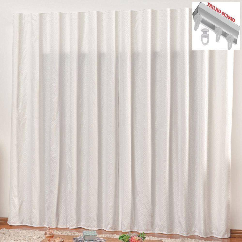Cortina Em Jacquard Bahamas 3,00 X 2,70 Para Trilho Suisso - Branca - Home & Living
