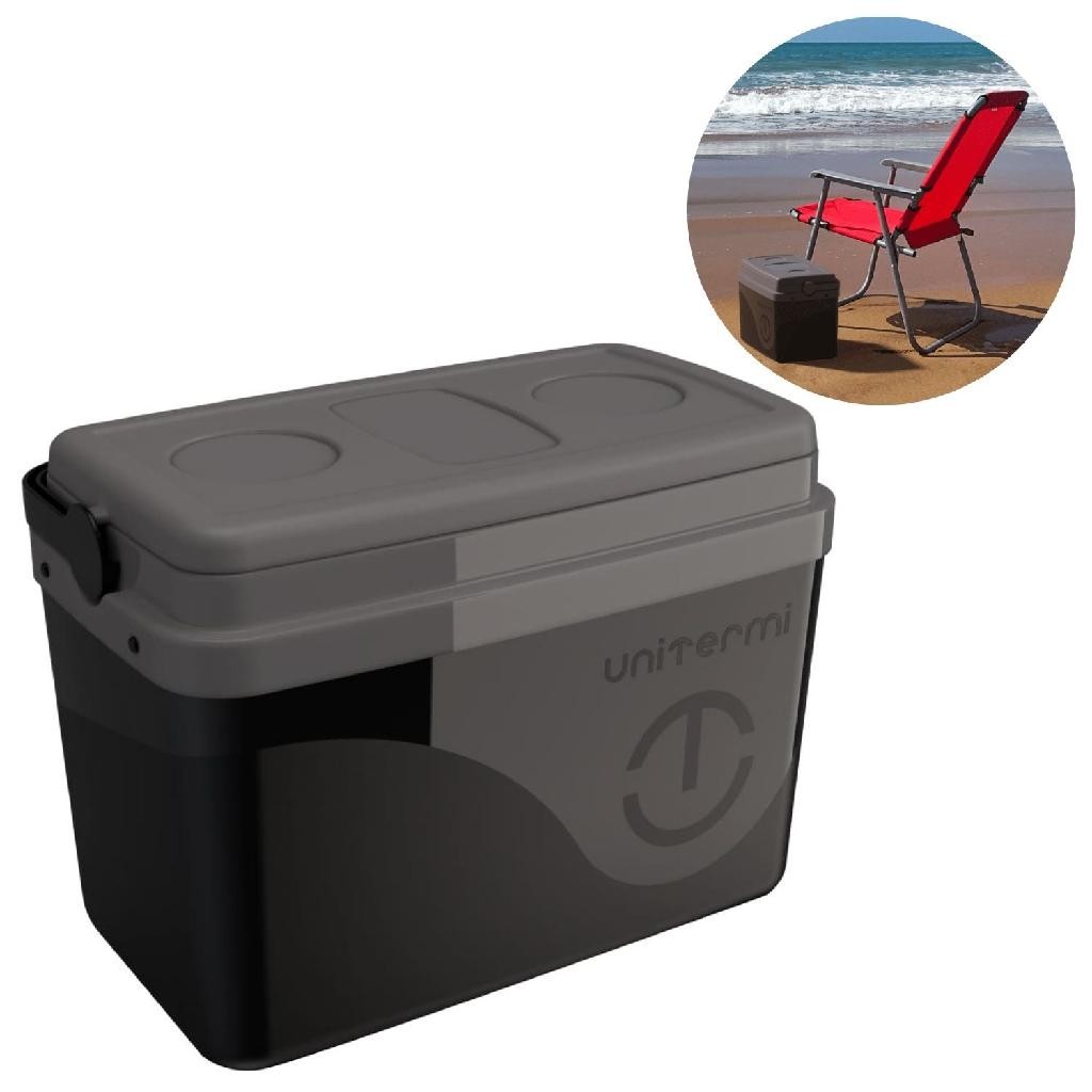 Caixa Térmica Floripa 30L Preta Cooler Suporta até 45 Latas com Alça e Porta Lata - Unitermi