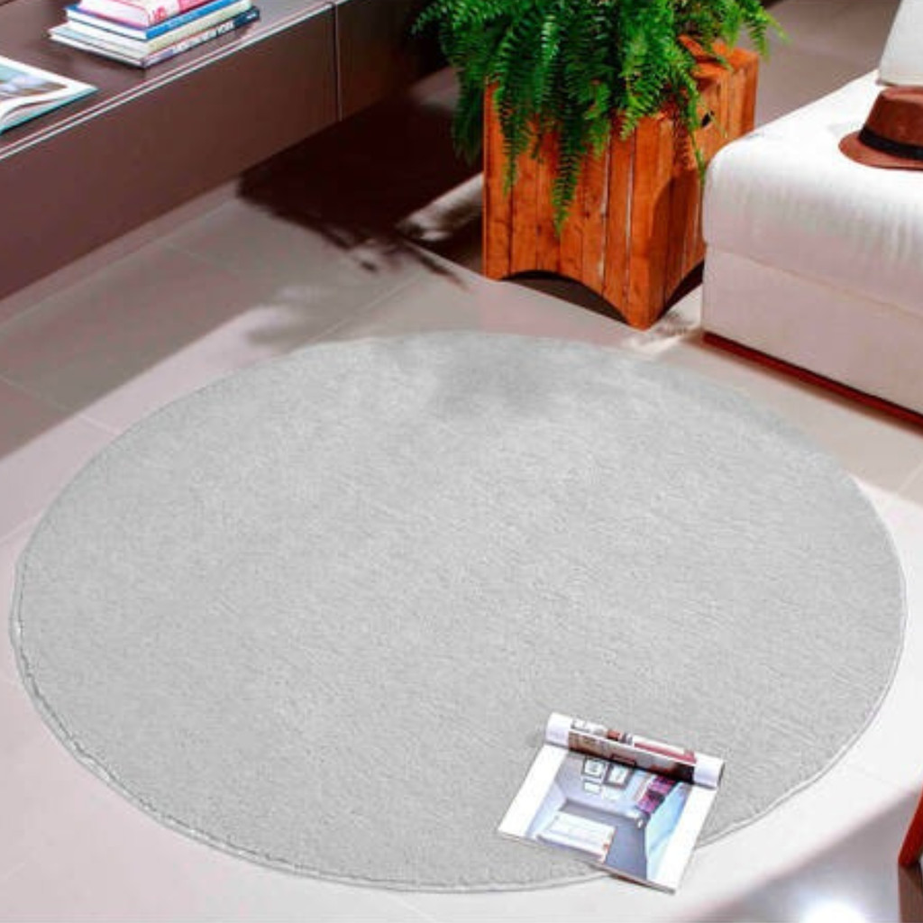 Tapete Redondo Para Sala Quarto Antiderrapante Shaggy Classic 1,5m Redondo Classic Cinza Oasis