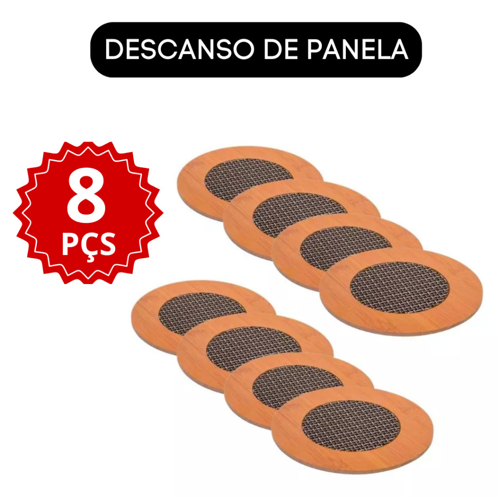 Kit 8 Peças Descanso De Panela De Bambu Porta Apoio Panela Mdf