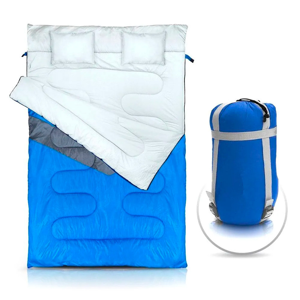 Saco Dormir Kuple Casal C/ Travesseiro Camping -5 A 5°c Azul Localização do Zíper Direita - NTK em Oferta na Shopee