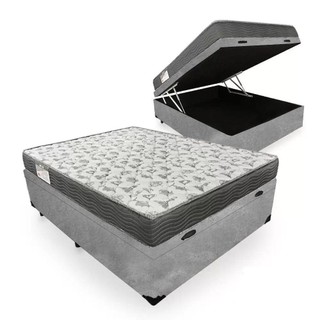 Cama Box Baú Casal Suede + Colchão De Espuma D33 - Serene - 138cm Cinza