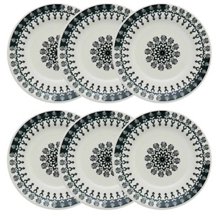 Kit Jogo 6 Pratos Fundos Biona Folk em Cerâmica Decorada 21,5 cm - Oxford em Oferta na Shopee