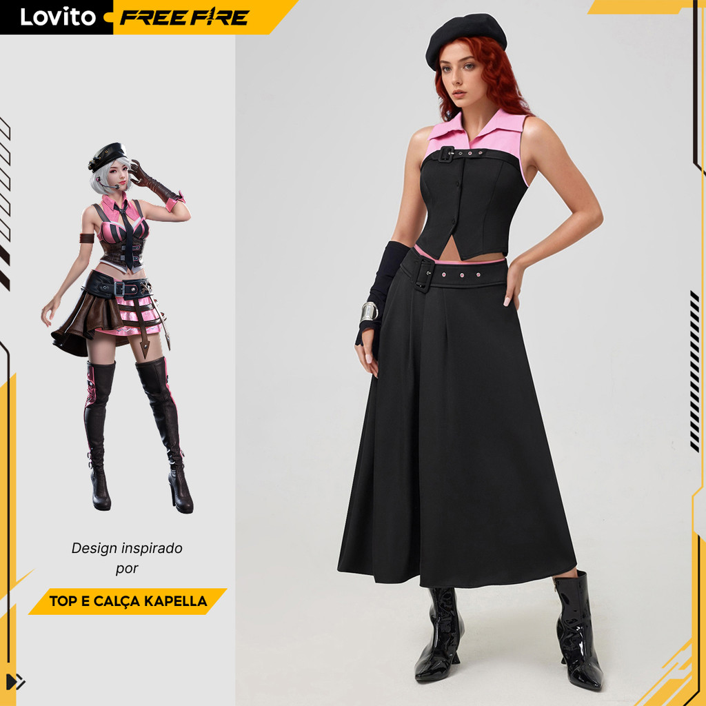 Lovito x Free Fire TOP E CALÇA KAPELLA Top e calça feminina com fivela LFFB1006 em Oferta na Shopee