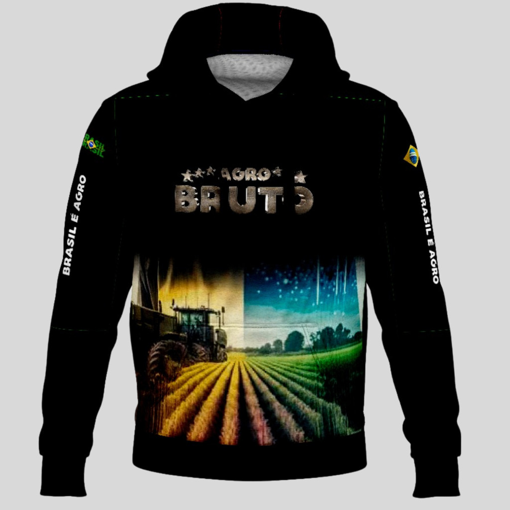 Moletom Casaco Agro Bruto Brasil Blusa Agricultura Sublimada Touca Bolso