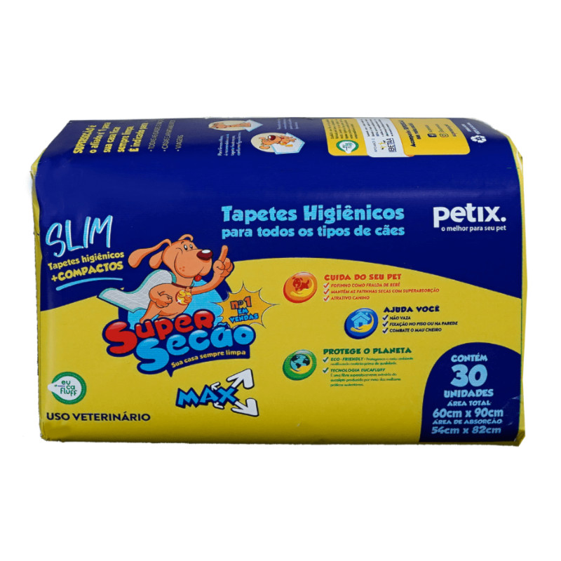 Tapete Higiênico Super Secão Max Slim 30UN 60X90cm para Cães