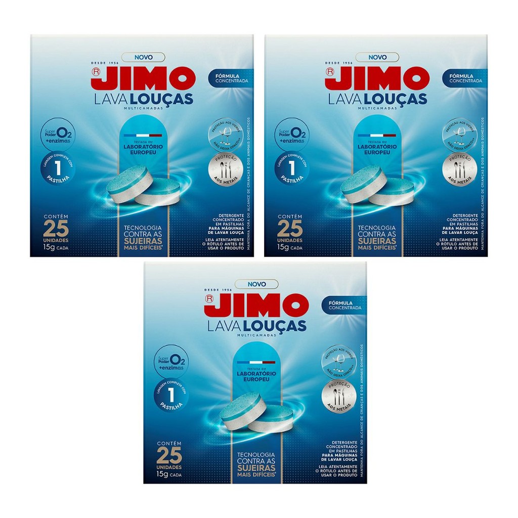 Kit 3 Jimo Lava Louça Multicamadas - Estojo - Detergente Concentrado Desengordurante Pastilha Maquina Caixa 25x15