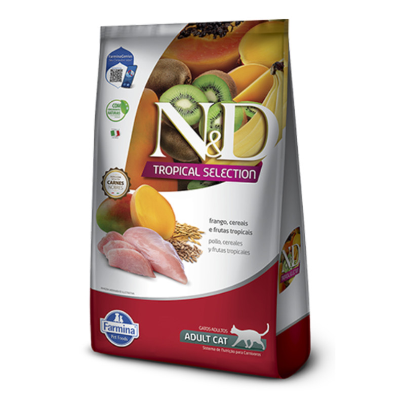 Ração N&D Tropical Selection para Gatos Adultos 1,5 kg Sabor Frango, Cereais e Frutas Tropicais