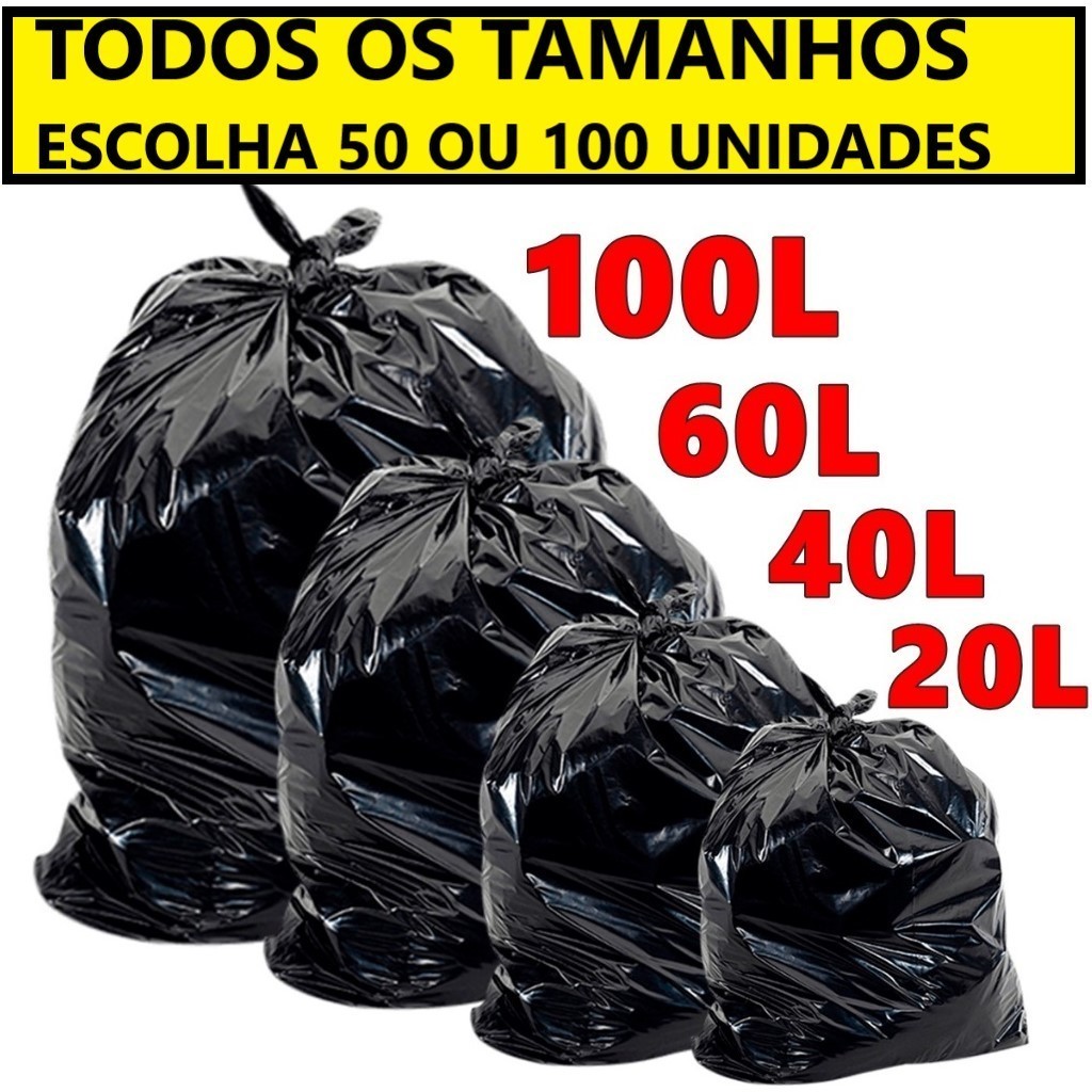 Saco de Lixo resistente com 100 unidades 20/40/60/100 Litros - Direto da fábrica em Oferta na Shopee
