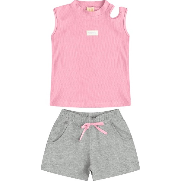 13721 CONJUNTO FEM 4-6-8 REGATA RIBANA FASHIONISTA E BERMUDA MOLETINHO COM CADARCO