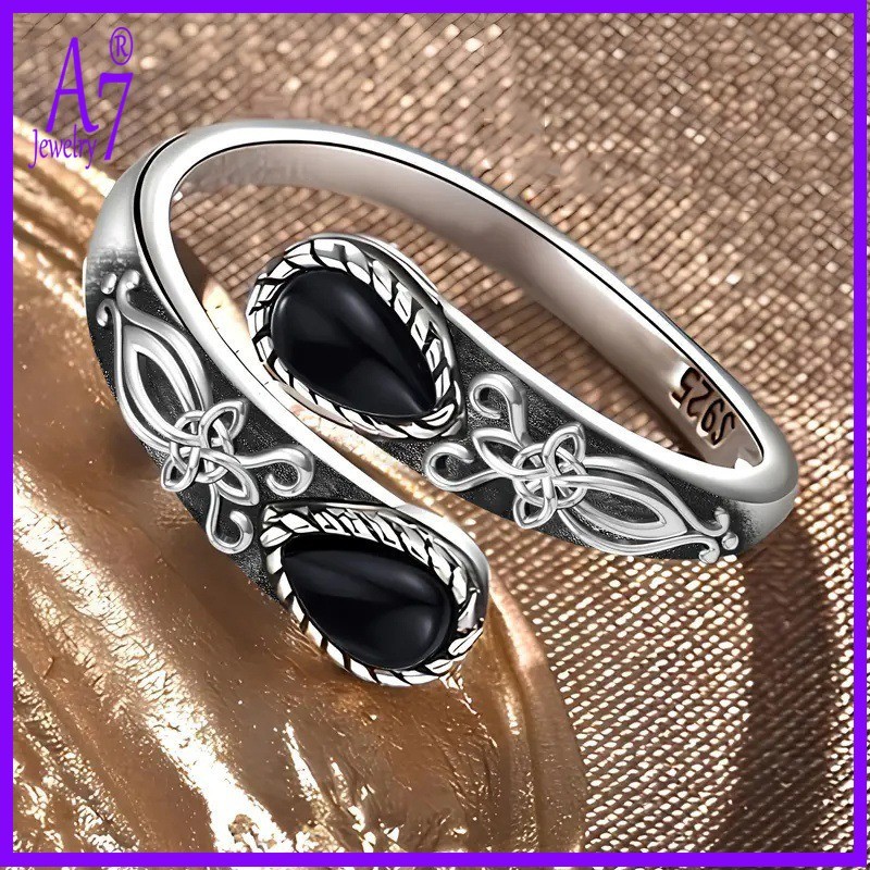 Anel Aberto Geométrico Simples De Ônix Preto Vintage Em Prata 925 M4761 em Oferta na Shopee