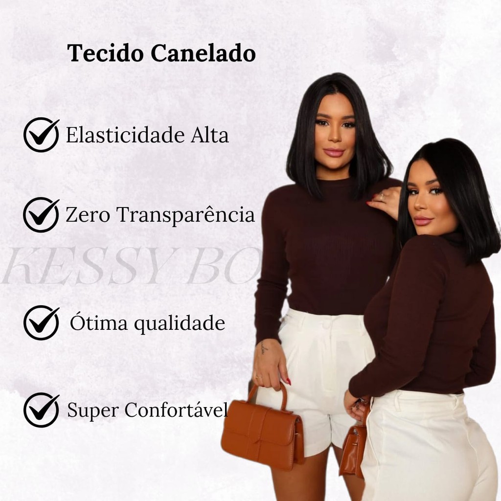 Camiseta feminina blusa canelada de frio manga longa gola u elegante básica dia a dia inverno outono social moda casual