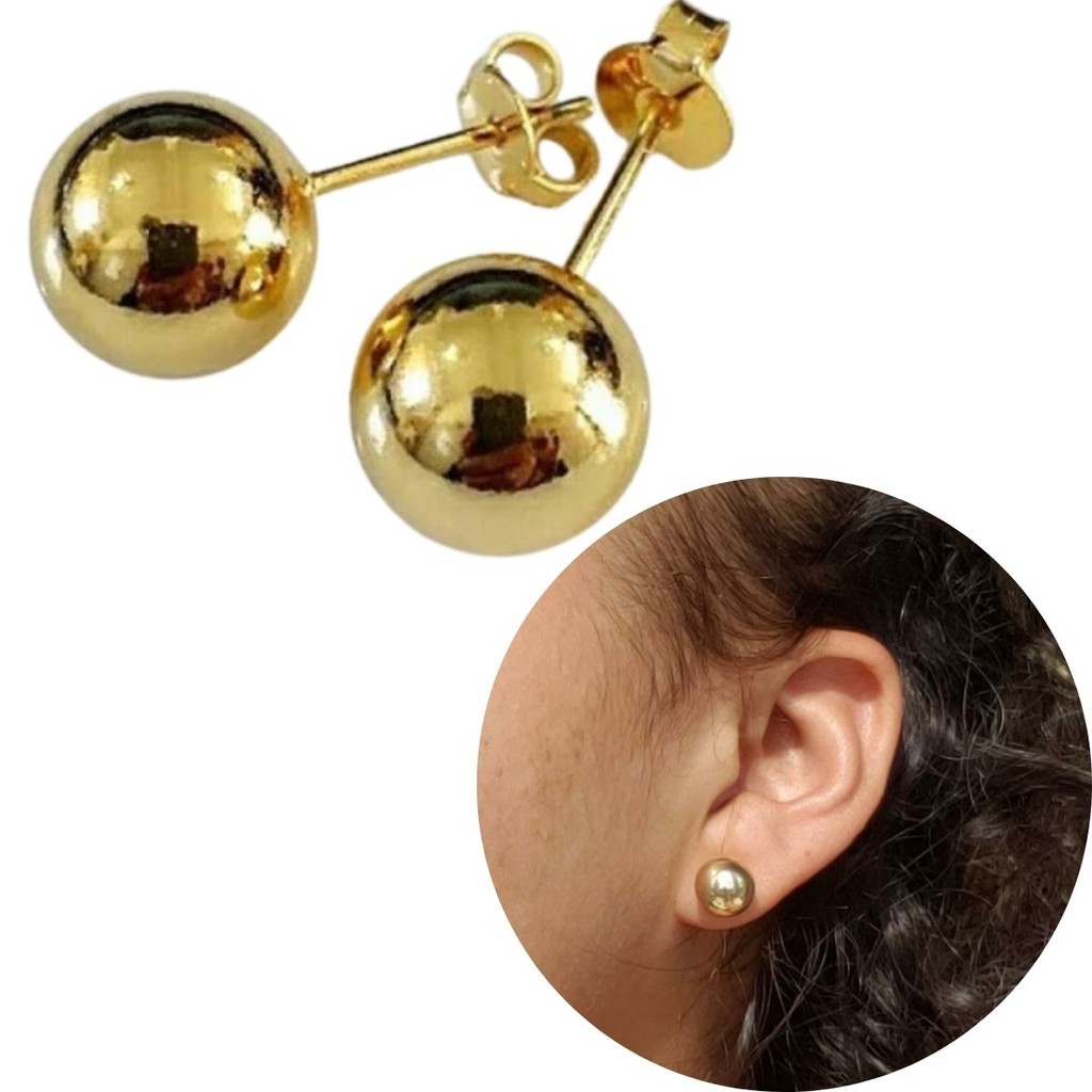 Brinco de bola Grande banhado ouro 18k clássico bolota 12mm