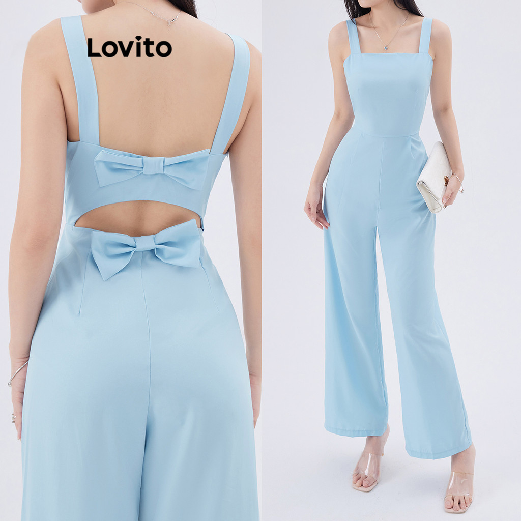 Lovito Macacão casual simples com laço nas costas para mulheres L109MD242 - Women Clothes