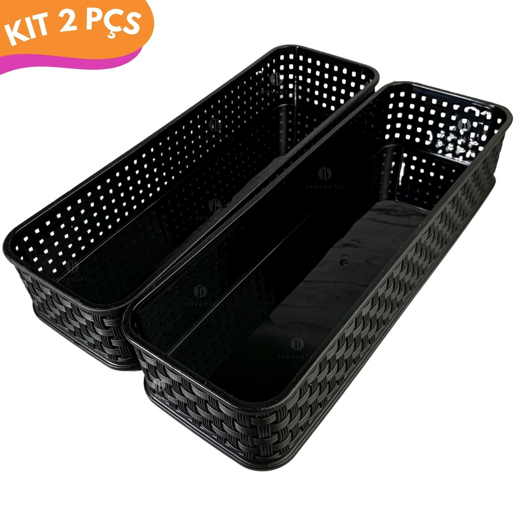 Organizador de Gaveta Multi Uso Porta Talher 2Pçs 30x10x06 Rattan Cozinha Cosmético Maquiagem em Oferta na Shopee