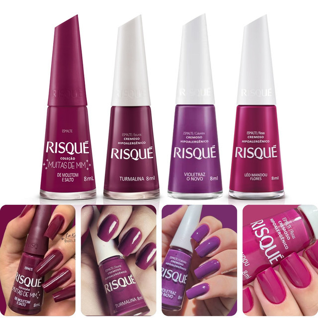 Kit 4 Esmalte Risque Tons Roxo Cremoso Hipoalergenico