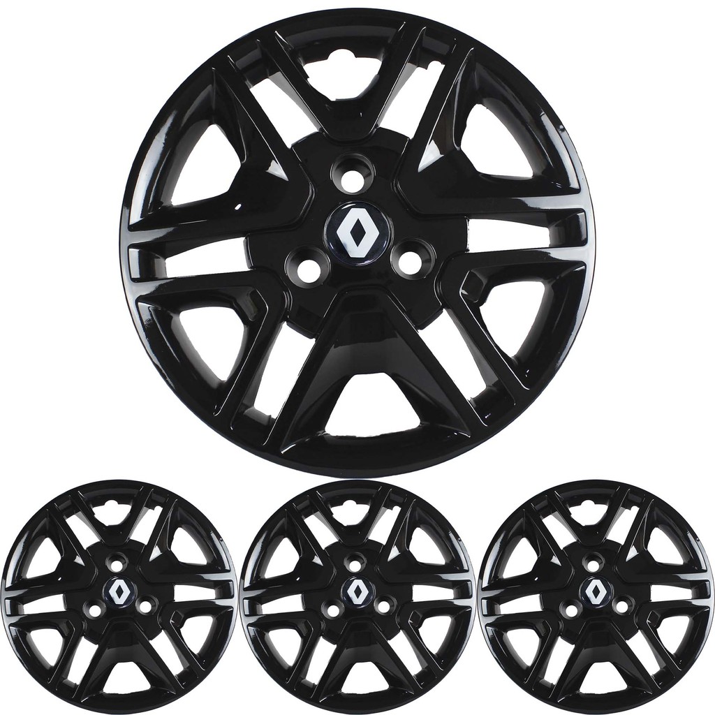JG 4 Calota Kwid Aro 14 Black Piano com Emblema