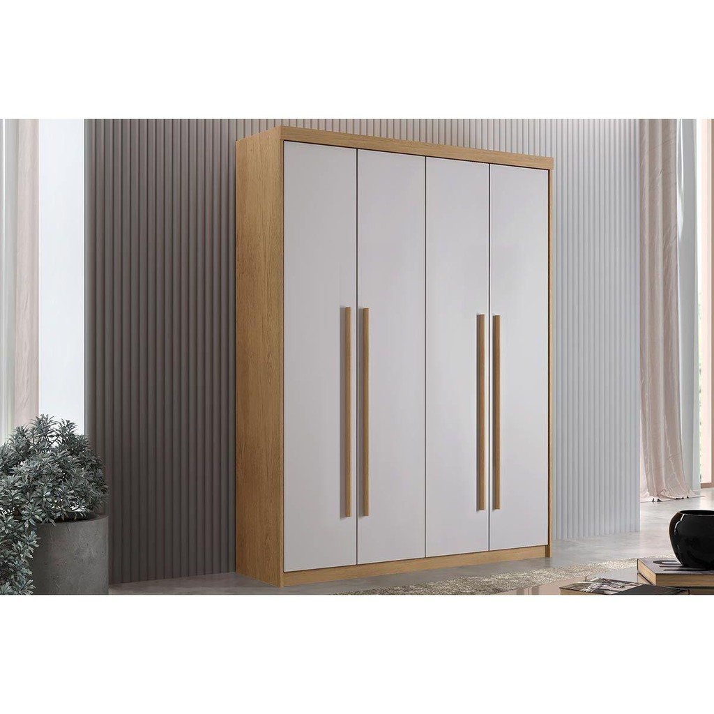 Guarda Roupa Solteiro 4 Portas e 2 Gavetas Hawaii Naturale/Off White - Rufato em Oferta na Shopee