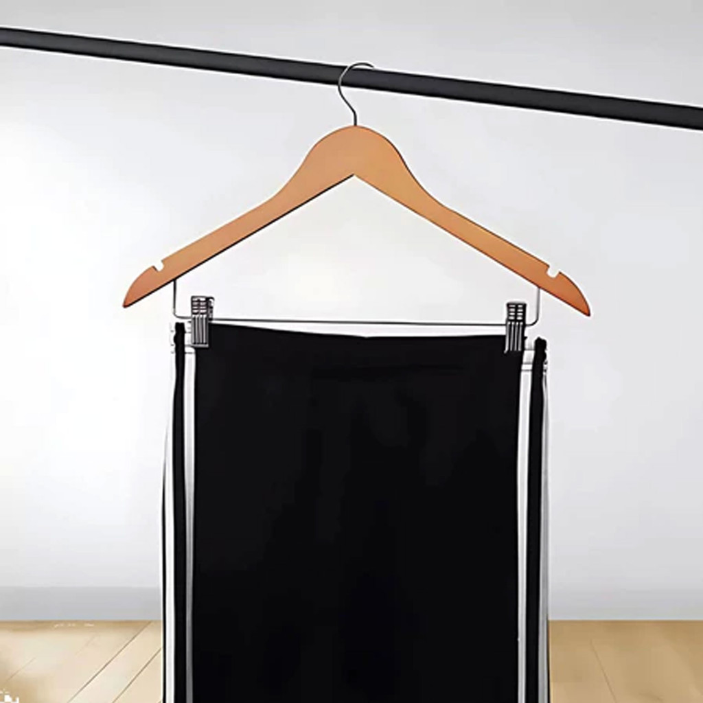 Kit 3 Cabides Madeira Com Presilha Adulto Saia Vestido Calça Bermuda Reforçado