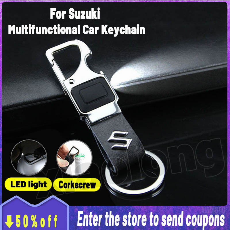 Para Suzuki Com Luz LED Multifuncional Couro Carro Chaveiro Abridor De Garrafa Moda Liga Porta-Chaves Do metal Motocicle