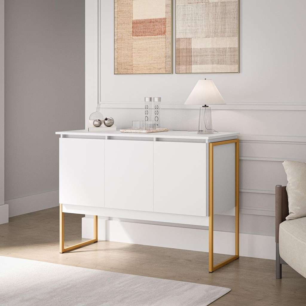 Balcão Buffet Bolzano Branco Dourado - Home & Living