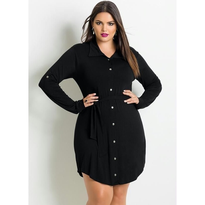 Vestido Chemisier Curto Preto Quintess em Oferta na Shopee