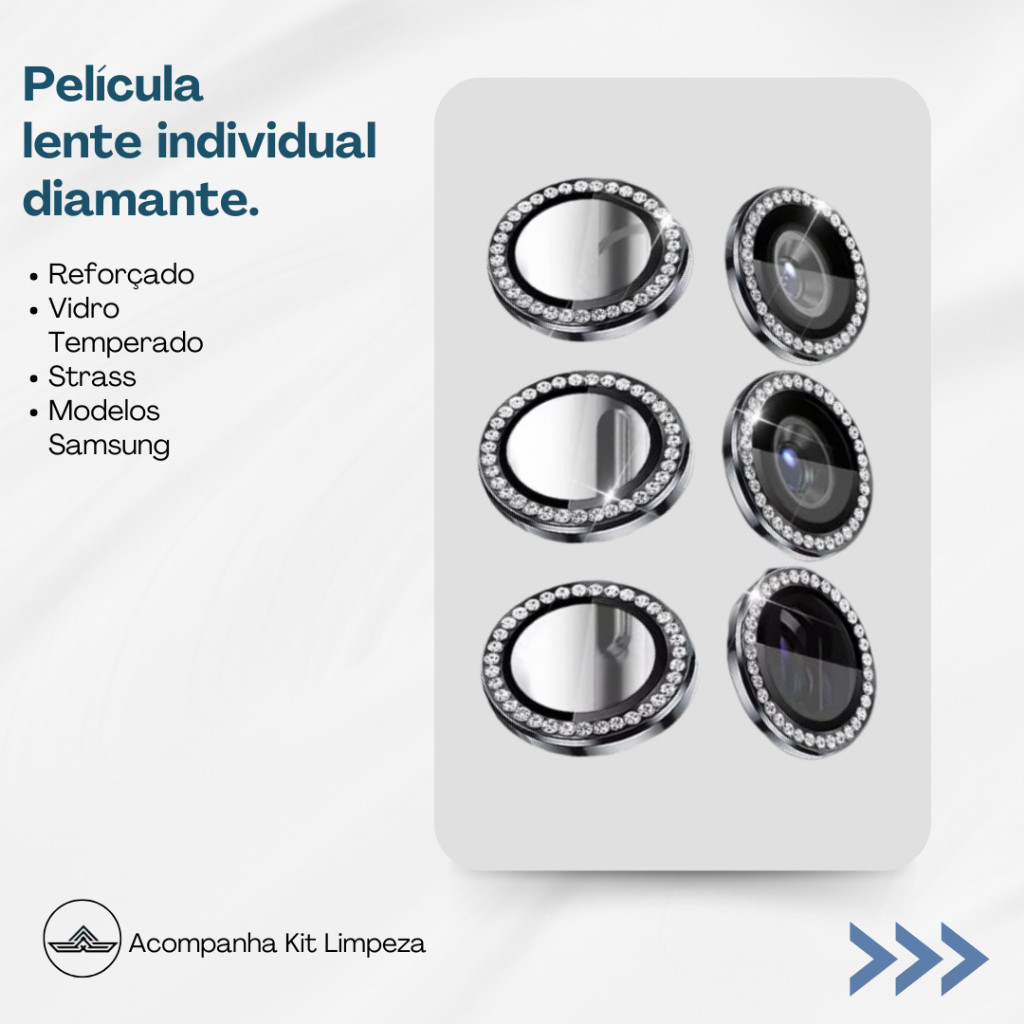 Detalhes do KIT CÂMERA DIAMANTE STRASS GALAXY A55/A15/A54/A34/A35/A14/S23 FE/S24 FE/S23/S23+/S23 ULTRA/S24 ULTRA