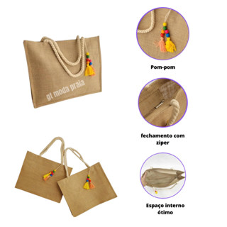 Bolsa De Praia De Palha De Juta Feminina Com Chaveiro em Oferta na Shopee