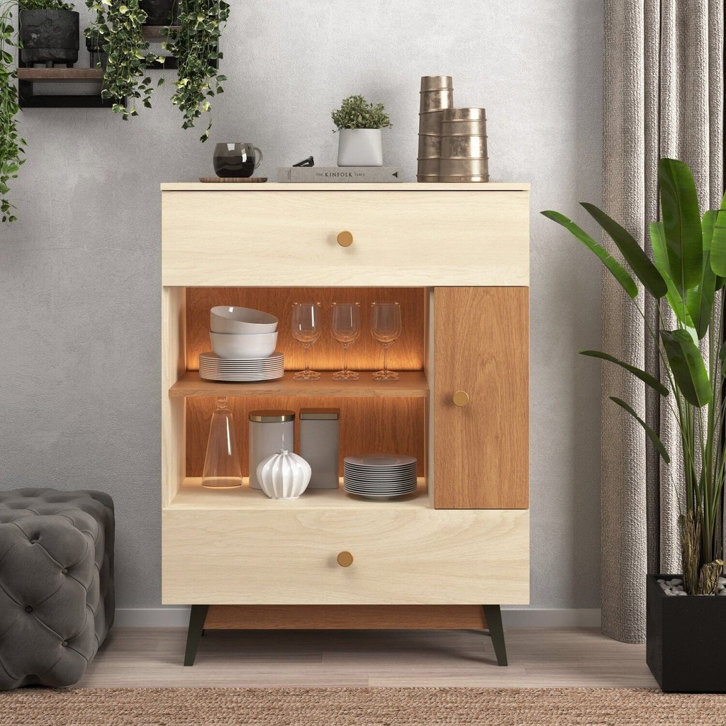 Aparador Buffet com Led Luz Quente 220v Orion 3pts