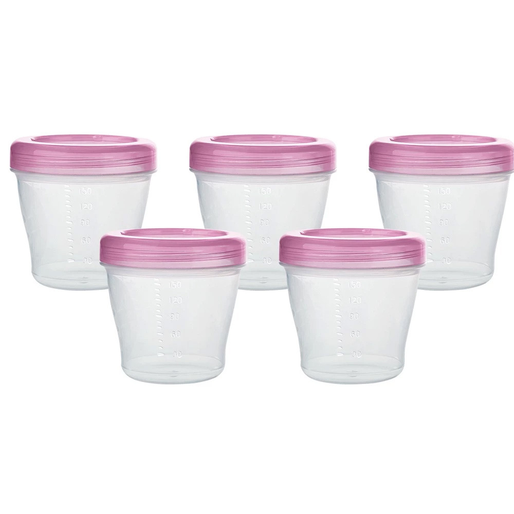 Kit 5 Potes Para Papinhas e Leite Materno Rosa 150ml Kababy