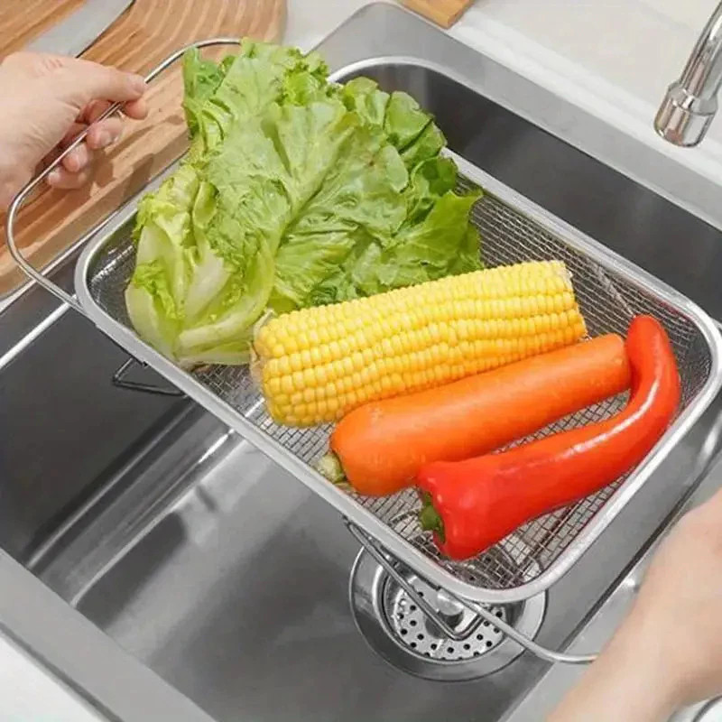 Escorredor de Louça Ajustável aço inoxidável Cozinha Para Pia Prateleira De Frutas E Legum...
