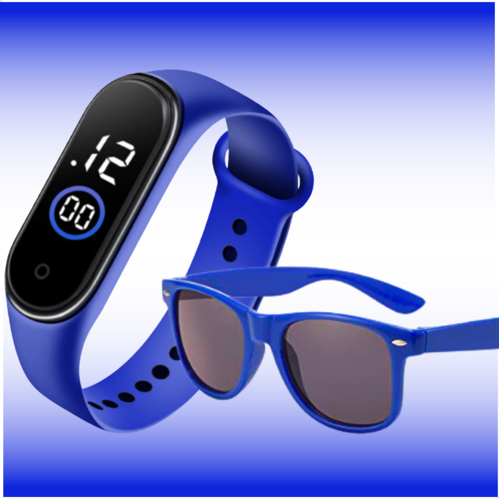 Relógio Led Digital Óculos Uv400 Feminino Masculino Infantil Criança Menina Menino Kit Várias Cores