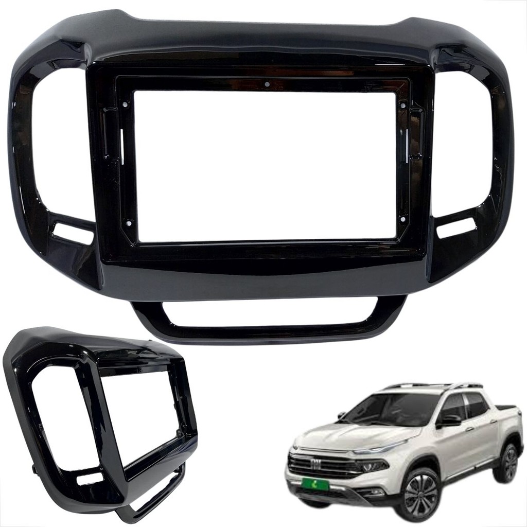MOLDURA CENTRAL PAINEL MULTIMÍDIA 2 DIN BLACK PIANO 9 POLEGADAS FIAT TORO 9 2016 ATÉ 2019 89/J20
