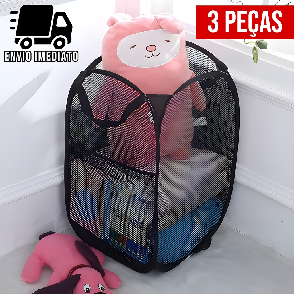 Kit 3 Cesto Flexível Multiuso para Roupa Suja Brinquedos Cesto de Roupa Dobrável Caixa Organizadora
