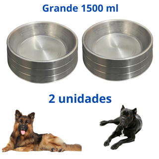 Kit 2 Comedouro Cachorro Alumínio Pesado Polido 1500 ml Grande