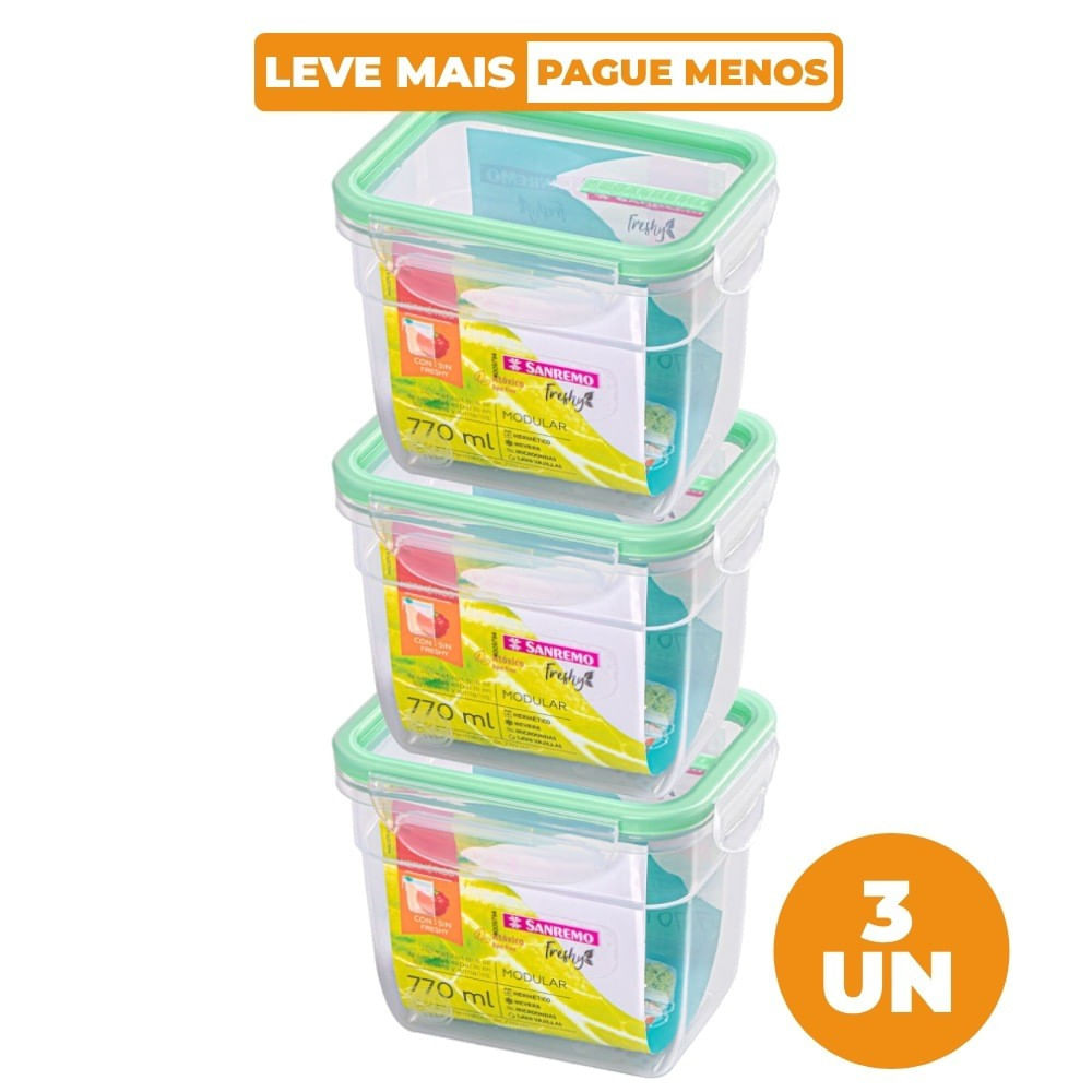 Kit 3 Potes Plásticos com Travas Herméticos Verde Menta 770ml Freshy Sanremo em Oferta na Shopee