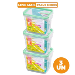 Kit 3 Potes Plásticos com Travas Herméticos Verde Menta 770ml Freshy Sanremo