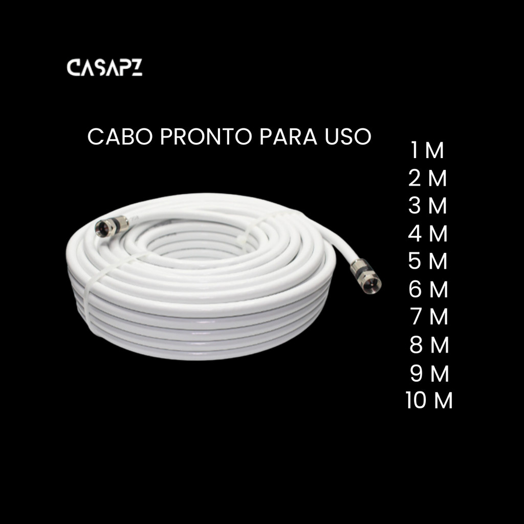 Cabo Coaxial Para Antena TV Pronto Com Conectores 1M 2M 3M 4M 5M 6M 7M 8M 9M 10M em Oferta na Shopee