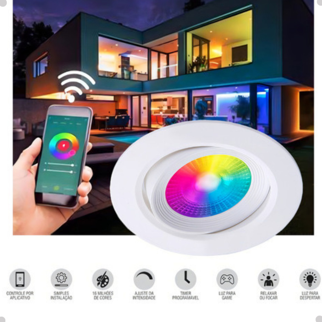 Spot Inteligente Led 5W Embutir Sobrepor RGB Luminaria Paflon Smart Wifi Direcionavel Alexa