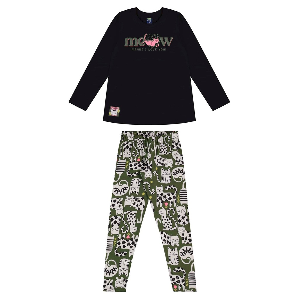 Conjunto para Meninas Blusa Meia Malha e Calça Legging em Cotton Bee Loop - Baby & Kids Fashion