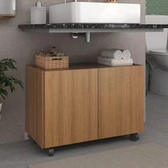 Gabinete Armário de Banheiro 62,5cm com Rodízios 2 Portas Multimóveis MP5043