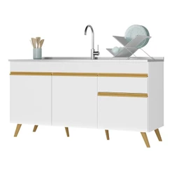 Balcão Cozinha Gabinete Pia 150cm 3 Portas 1 Gaveta Veneza Multimóveis V2072