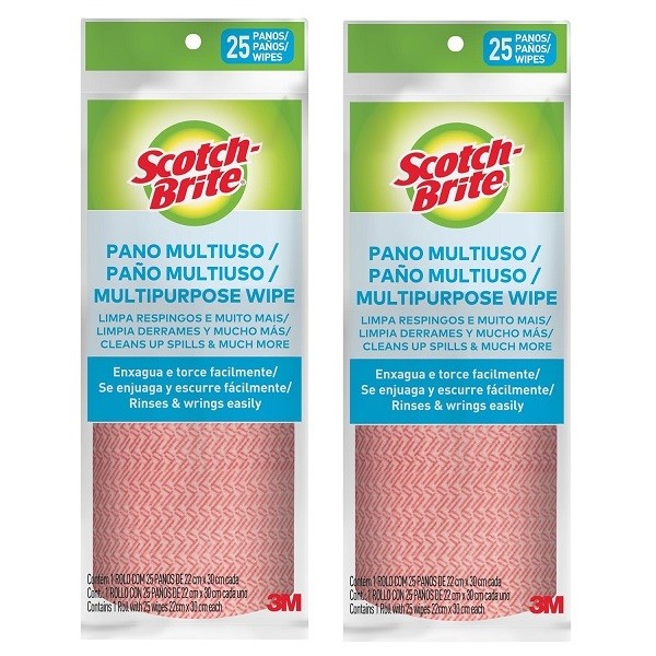 Kit com 50 Pano Multiuso Rosa SCOTCH Brite Rolo
