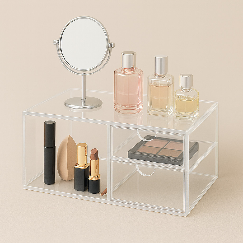 Gaveteiro Organizador Acrílico 2 Gavetas + Espaço – Organizador de Maquiagem, Perfumes e Cosméticos