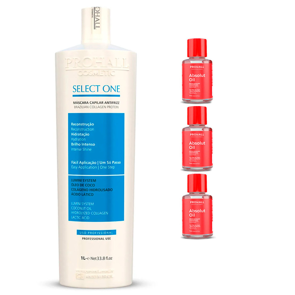 Select One Prohall 1 Litro + 3 Óleo Argan Finalizador 7ml em Oferta na Shopee
