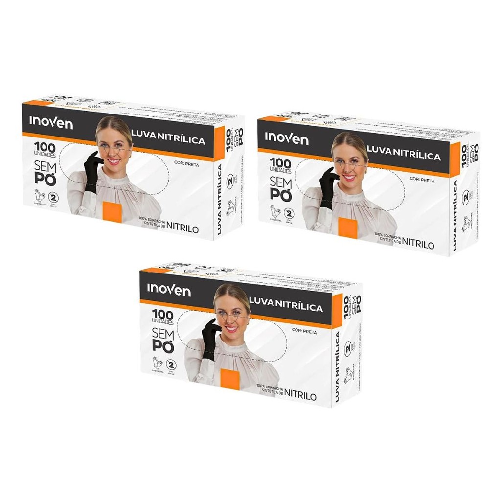 Luva Nitrílica Preta Sem Pó Inoven – Kit com 3 Caixas em Oferta na Shopee